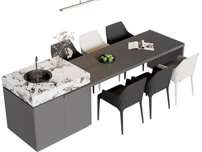 现代吧台餐桌椅组合3d模型 现代吧台餐桌椅组合