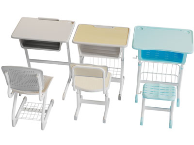 现代学生书桌椅组合 课桌3d模型 现代学生书桌椅组合 课桌