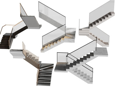 现代玻璃扶手旋转楼梯3d模型 现代玻璃扶手旋转楼梯