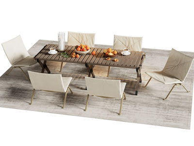 现代营地休闲餐桌椅组合3d模型 现代营地休闲餐桌椅组合