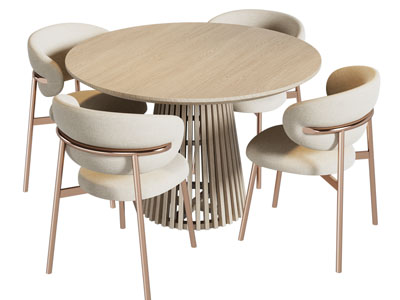 现代轻奢圆形餐桌椅组合3d模型 现代轻奢圆形餐桌椅组合