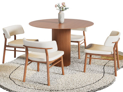 现代圆形中古风餐桌椅组合3d模型 现代圆形中古风餐桌椅组合