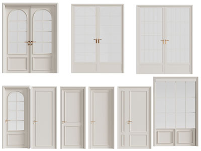 北欧奶油风双开门 木门 房门 玻璃平开门