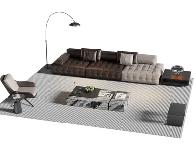 现代多人沙发 休闲椅子和茶几组合