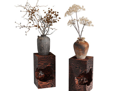 侘寂风陶艺花瓶花卉 摆件组合3d模型 侘寂风陶艺花瓶花卉 摆件组合