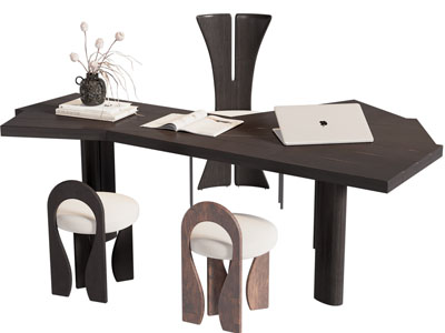 侘寂风异形书桌椅组合3d模型 侘寂风异形书桌椅组合