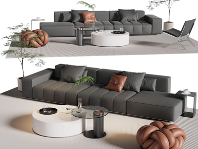 现代多人沙发 休闲椅子和茶几组合