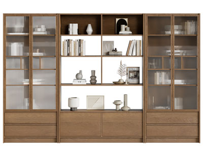 现代中古风玻璃柜门的装饰书柜