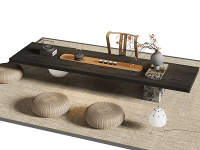 新中式茶桌椅组合3d模型 新中式茶桌椅组合