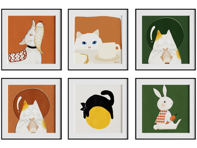 现代卡通动物儿童装饰挂画3d模型 现代卡通动物儿童装饰挂画