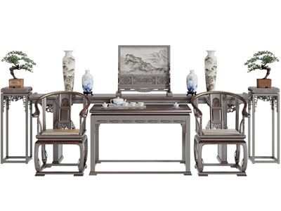 中式圈椅 扶手椅子 端景台 花架盆景盆栽3d模型 中式圈椅 扶手椅子 端景台 花架盆景盆栽