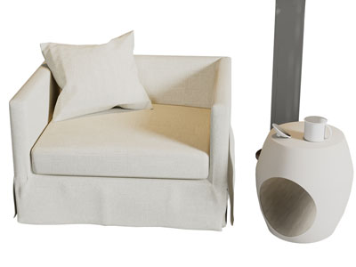 新中式奶油风单人沙发 边几