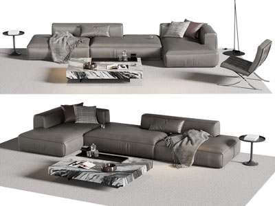现代多人沙发 休闲椅子和茶几组合