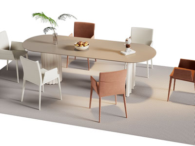 现代椭圆形餐桌椅组合3d模型 现代椭圆形餐桌椅组合