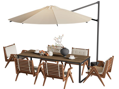 侘寂风户外遮阳伞 休闲餐桌椅组合3d模型 侘寂风户外遮阳伞 休闲餐桌椅组合