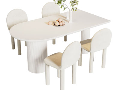 现代奶油风餐桌椅组合3d模型 现代奶油风餐桌椅组合