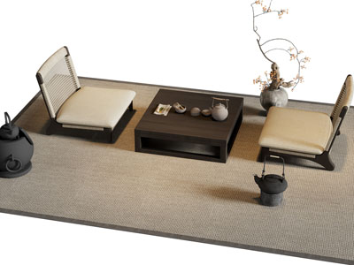 侘寂风茶桌椅组合3d模型 侘寂风茶桌椅组合