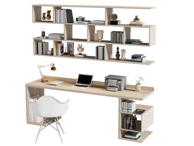 现代实木书桌椅组合 墙面书柜3d模型 现代实木书桌椅组合 墙面书柜