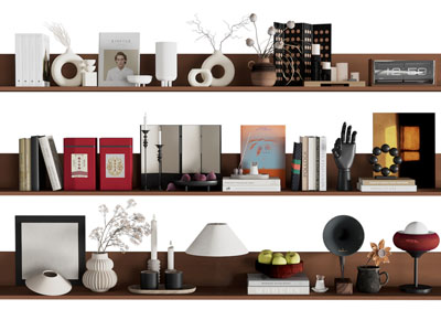 现代台灯 饰品 花瓶 书籍摆件组合