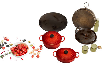 现代珐琅锅 铁锅 砧板 厨具组合