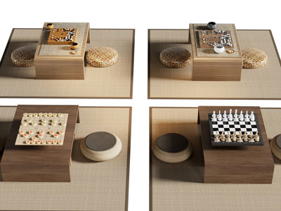 日式象棋 围棋娱乐桌 蒲团 草编地毯3d模型 日式象棋 围棋娱乐桌 蒲团 草编地毯
