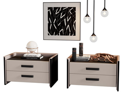 现代床头柜 挂画