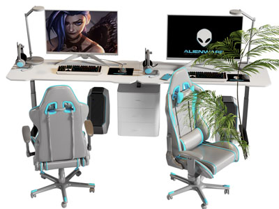 现代电竞书桌椅组合3d模型 现代电竞书桌椅组合