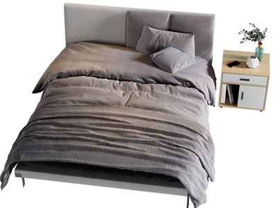 现代布艺双人床 床头柜