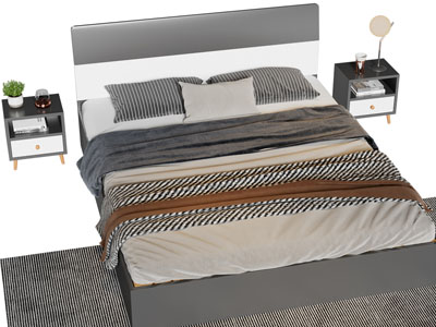 现代双人床 床头柜