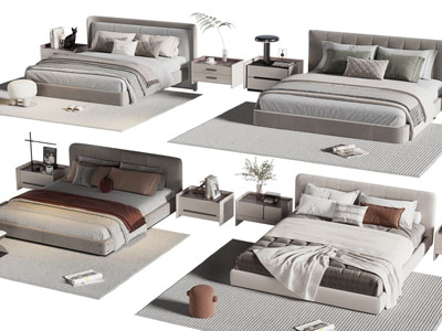 现代双人床 床头柜