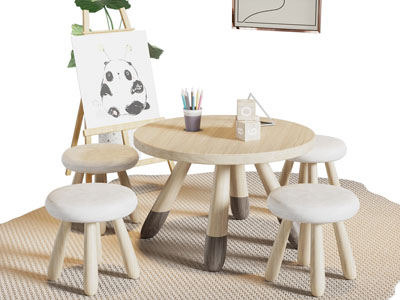 现代儿童桌椅组合 画架 画板3d模型 现代儿童桌椅组合 画架 画板