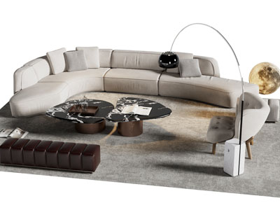 现代弧形多人沙发 休闲椅子和茶几组合