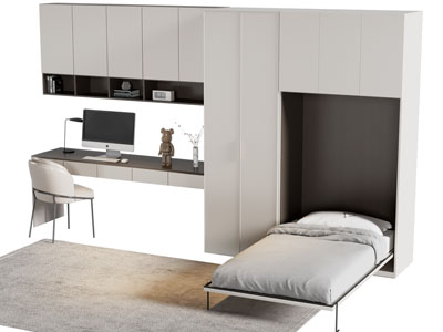 现代可折叠隐藏的书桌衣柜组合3d模型 现代可折叠隐藏的书桌衣柜组合