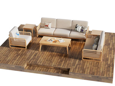 北欧庭院户外实木休闲多人沙发 茶几组合