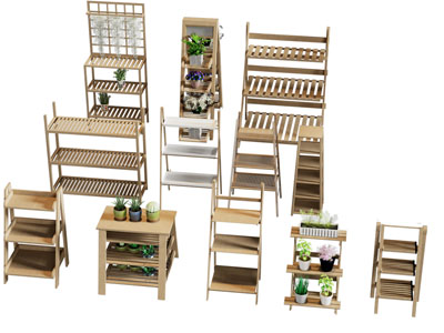 现代实木花架 置物收纳架 盆景盆栽植物3d模型 现代实木花架 置物收纳架 盆景盆栽植物