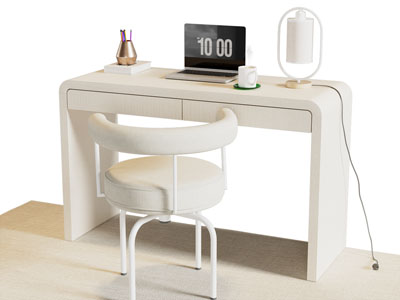 现代奶油风书桌椅组合3d模型 现代奶油风书桌椅组合