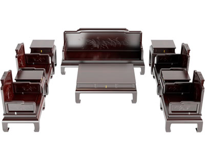 新中式实木多人 单人沙发和茶几组合