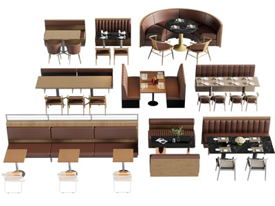 现代餐馆卡座餐桌椅组合3d模型 现代餐馆卡座餐桌椅组合