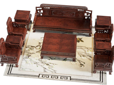 中式红木雕花多人沙发 单人沙发和茶几组合