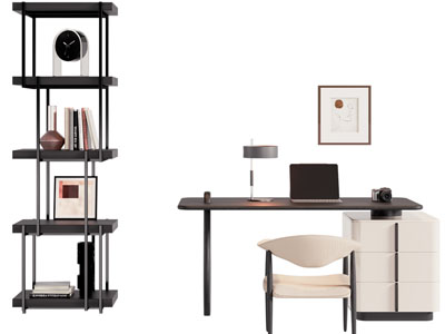 现代书桌椅组合 开放式书架3d模型 现代书桌椅组合 开放式书架
