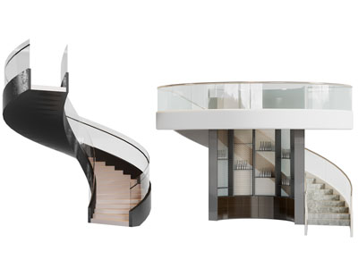 现代玻璃扶手旋转楼梯3d模型 现代玻璃扶手旋转楼梯