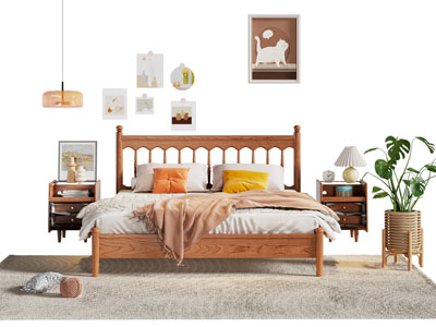 北欧实木双人床 床头柜