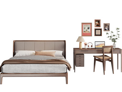 北欧双人床 书桌椅组合