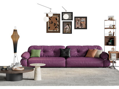 现代多巴胺双人沙发 边几 角柜 茶几组合