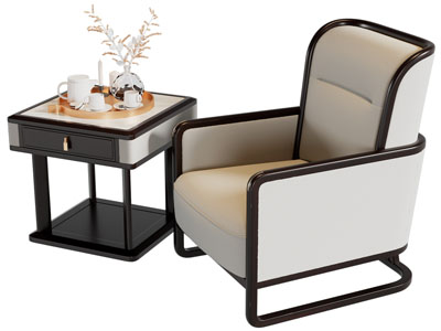 新中式单人沙发 边几