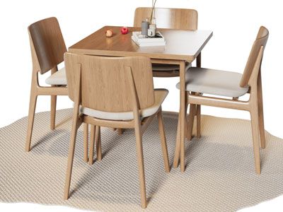 北欧方形餐桌椅组合3d模型 北欧方形餐桌椅组合