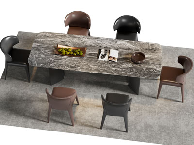 现代长方形餐桌椅组合3d模型 现代长方形餐桌椅组合