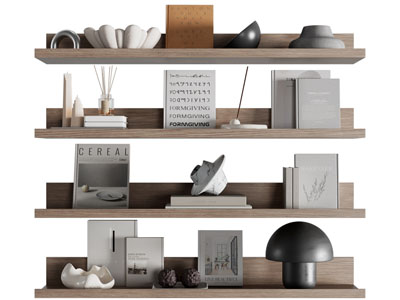 现代墙面书本 台灯置物架 摆件组合3d模型 现代墙面书本 台灯置物架 摆件组合