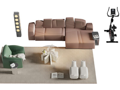 现代多人沙发 单人沙发和茶几组合