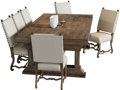 美式中古风长方形餐桌椅组合3d模型 美式中古风长方形餐桌椅组合